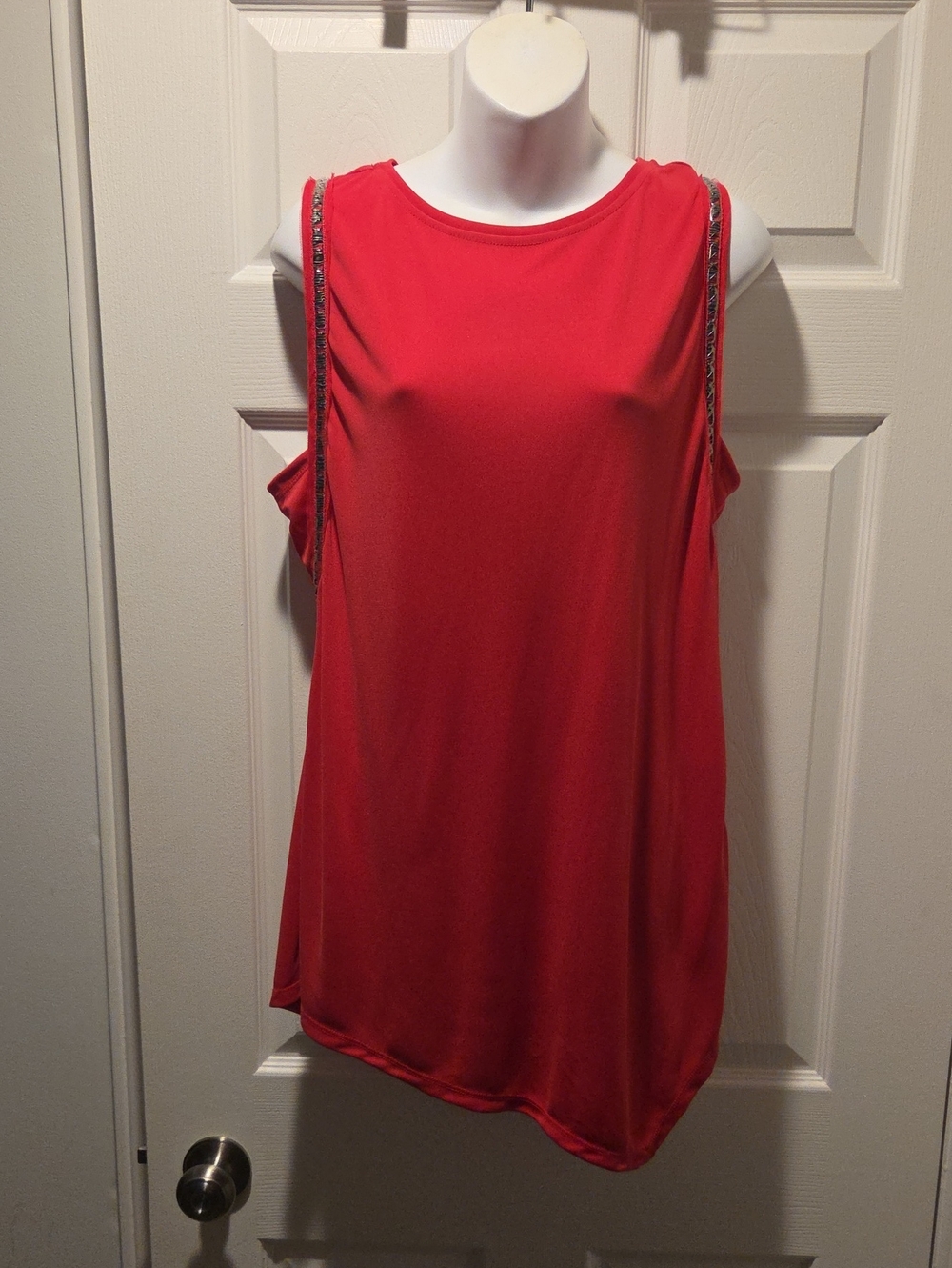 Melanie Lyne Pink Sleeveless Tank with Chain-Trim Shoulder